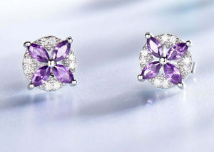 2.2ct Stud Earrings Marquise Cut Purple Amethyst Floral 14k White Gold Finish