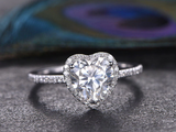 1.5ct Heart Cut Diamond Halo Engagement Ring 14k White Gold Finish Round Accents