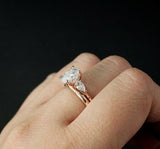 Trilogy Bridal Set Engagement Ring 2.2ct Oval Cut Diamond 14k Rose Gold Finish