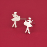 Cute Small Ballet Dancing Girl Stud Earrings Graduation Gift 14k White Gold Over