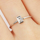 Bezel Set Minimalist Engagement Ring 0.6ct Baguette Diamond 14k White Gold Over