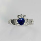 1ct Heart Cut Blue Sapphire Engagement Ring Diamond Claddagh 14k White Gold Over