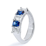 3ct Emerald Cut Blue Sapphire Alternate Diamond Wedding Band 14k White Gold Over