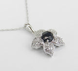 2ct Round Cut Black Diamond Floral Design Pendant 14k White Gold Finish NO CHAIN