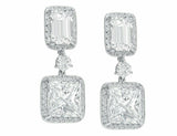 4Ct Princess Emerald Cut Diamond Elegant Halo Drop Earring 14K White Gold Finish