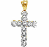 1.2ct Round Cut Diamond Pendant Halo Cluster Cross 14k Yellow Gold Over NO CHAIN