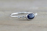 1.4ct Oval Cut Blue Sapphire Engagement Ring East West 14k White Gold Finish