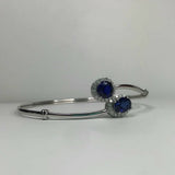 2ct Oval Round Blue Sapphire Halo Open Cuff Women Bracelet 14k White Gold Finish