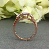 Three Stone Solitaire Engagement Ring 1ct Emerald Cut Diamond 14k Rose Gold Over