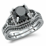 4Ct Round Cut Black Diamond Vintage Bridal Set Ring Band 14K White Gold Finish