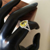 2ct Engagement Ring Pear Cut Yellow Sapphire Split Shank Halo 14k WhiteGold Over