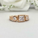 2ct Engagement Ring Princess Cut Diamond Milgrain Trilogy 14k Rose Gold Finish