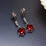 1.5ct Drop Earrings Round Cut Garnet Vertical Bar Dangle 14k White Gold Finish