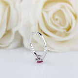 1.2ct Heart Cut Pink Ruby Engagement Ring Halo Solitaire 14k White Gold Finish