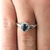 2.2ct Oval Cut Blue Sapphire Diamond Halo Engagement Ring 14k White Gold Finish