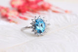 2ct Oval Cut Aquamarine Engagement Ring Diamond Floral Halo 14k White Gold Over