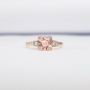 0.5ct Round Cut Morganite Solitaire Trilogy Engagement Ring 14k Rose Gold Finish