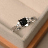 1ct Princess Cut Black Diamond Petite Round Accents Ring 14k White Gold Finish