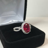 2ct Oval Cut Pink Ruby Halo Split Band Engagement Ring 14k White Gold Finish