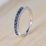 1.3ct Round Cut Blue Sapphire Wedding Band Half Eternity 14k White Gold Finish