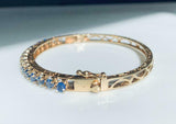 5ct Round Cut Blue Sapphire Filigree Bracelet 14K Yellow Gold Finish