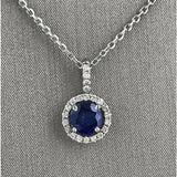 2Ct Round Cut Blue Sapphire Diamond Halo Pendant 14K White Gold Over WITH CHAIN