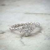 1ct Oval Cut Diamond Braided Band Trilogy Engagement Ring 14k White Gold Finish