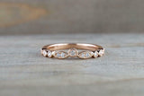 0.7ct Round Cut VVS1D Diamond Wedding Band Milgrain Stackable 14k Rose Gold Over