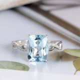 1.5ct Cushion Cut Blue Aquamarine Engagement Ring Infinity 14k White Gold Finish