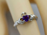 1.1ct Heart Cut Purple Amethyst Claddagh Engagement Ring 14k White Gold Finish