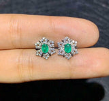 2ct Stud Earrings Oval Cut Green Emerald Snowflake Flower 14k White Gold Finish