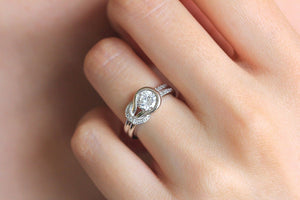 Knot Engagement Ring 0.8ct Round Brilliant Cut Diamond 14k White Gold Finish