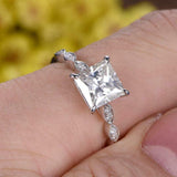 2ct Princess Cut Diamond Vintage Solitaire with Accents Ring 14k White Gold Over