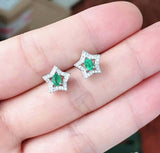 1.5ct Stud Earrings Oval Cut Green Emerald Star Design 14k White Gold Finish