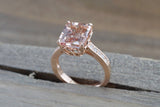 1.2ct Emerald Cut Peach Morganite Solitaire Engagement Ring 14k Rose Gold Finish