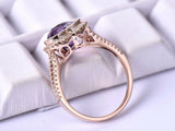 2ct Heart Cut Purple Amethyst Engagement Ring 14k RoseGold Over Halo Split Shank