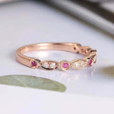 1ct Round Cut Pink Ruby Wedding Band Stackable Half Eternity 14k Rose Gold Over