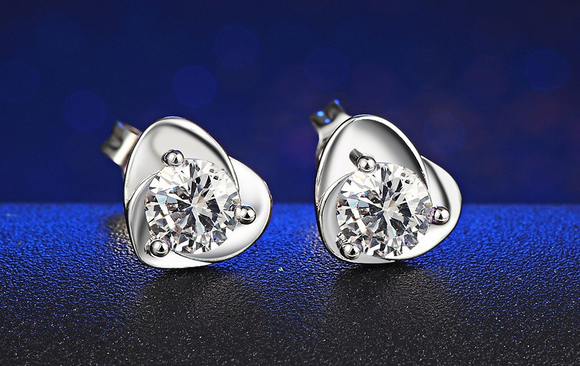 1.9ct Round Cut VVS1D Diamond Heart Shape Stud Earrings 14k White Gold Finish