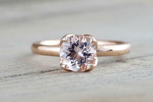 1ct Round Peach Morganite Lotus Flower Petal Solitaire Ring 14k Rose Gold Finish