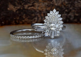 Cluster Bridal Set Wedding Engagement Ring 3ct Pear Diamond 14k WhiteGold Finish