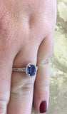 2ct Oval Cut Blue Sapphire Halo Solitaire with Accent Ring 14k Rose Gold Finish