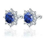 4ct Round Blue Sapphire Diamond Halo Cocktail Stud Earrings 14K White Gold Over