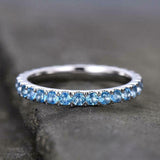 2ct Wedding Ring Band Round Cut Blue Topaz Full Eternity 14k White Gold Finish