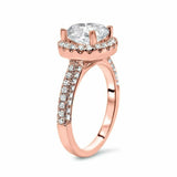 4Ct Round Brilliant Diamond Pave Set Halo Engagement Ring 14K Rose Gold Finish