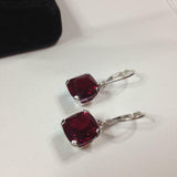 2ct Dangle Earrings Cushion Cut Ruby Solitaire Leverback 14k White Gold Finish