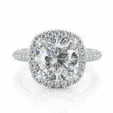 2ct Cushion Cut Diamond Accent Halo Solitaire Engagement Ring 14k WhiteGold Over