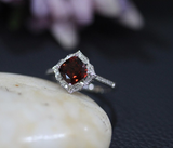 2ct Cushion Cut Red Garnet Engagement Ring 14k White Gold Finish Cocktail Party