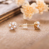 1ct Round Cut Simulated Diamond Cluster Halo Stud Earrings 14k YellowGold Plated