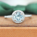 2.9Ct Round Cut Blue Aquamarine Diamond Halo Engagement Ring 14K White Gold Over