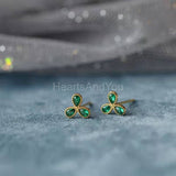 1ct Pear Simulated Emerald Dainty Minimalist Stud Earrings 14k YellowGold Plated